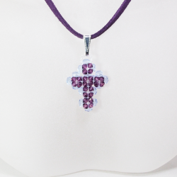 Pendant 40cm - Trina-Purple Suedine - Pendant 40cm - Laiton argenté